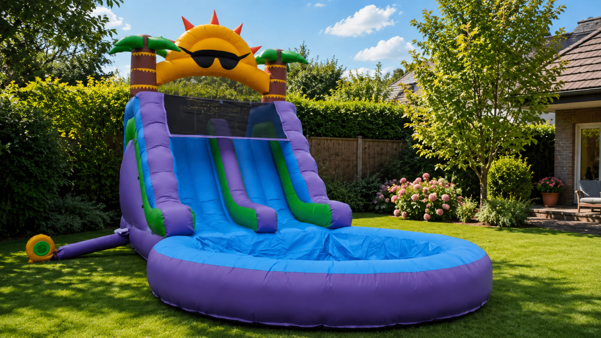 XXL-Riesenrutsche mit Planschbereich - ideal für Kindergeburtstage und Gartenpartys
- sehr beliebt bei Familienfeiern